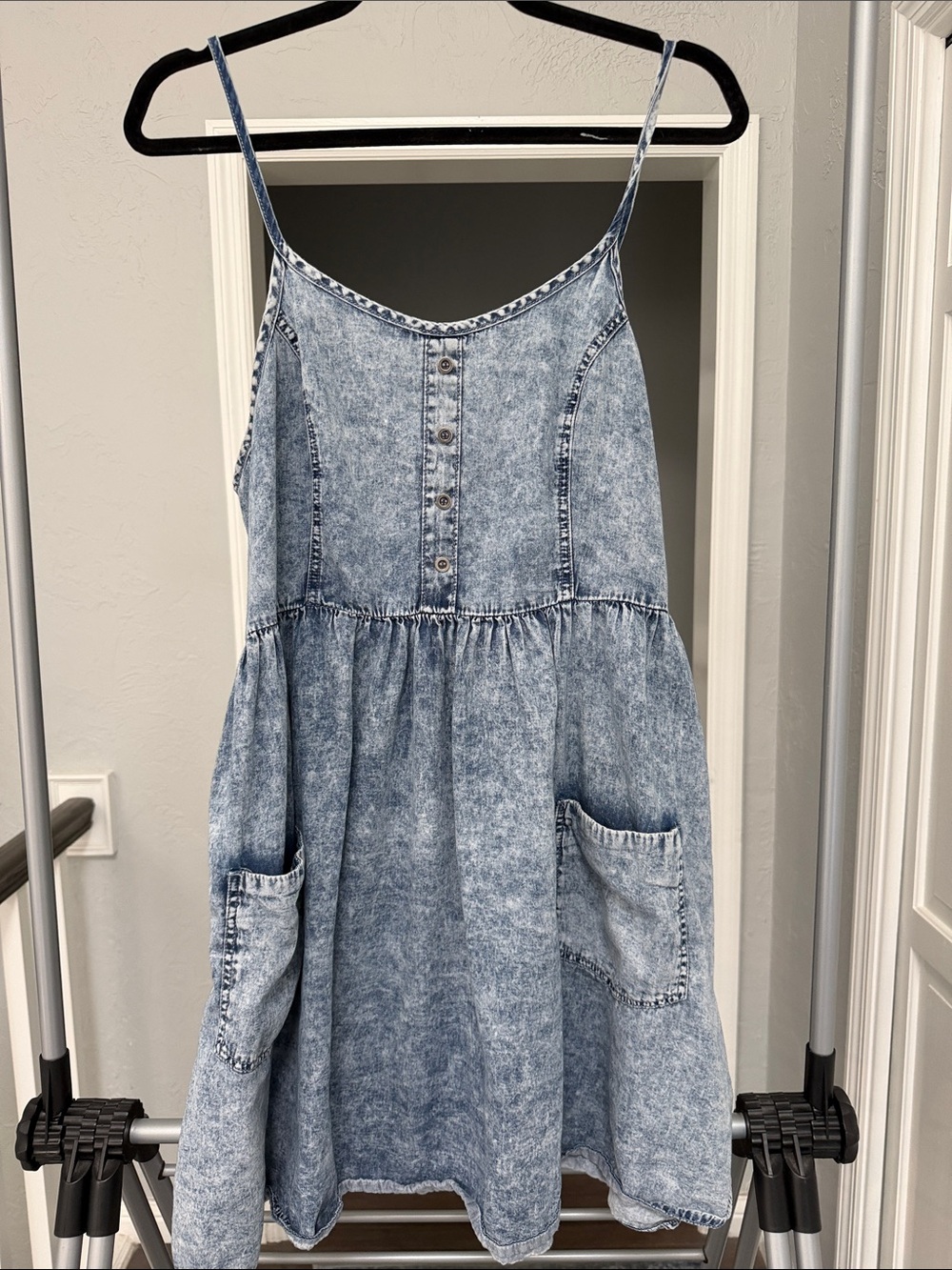 Forever 21 Acid Wash Light Blue Denim Pocket Sundress